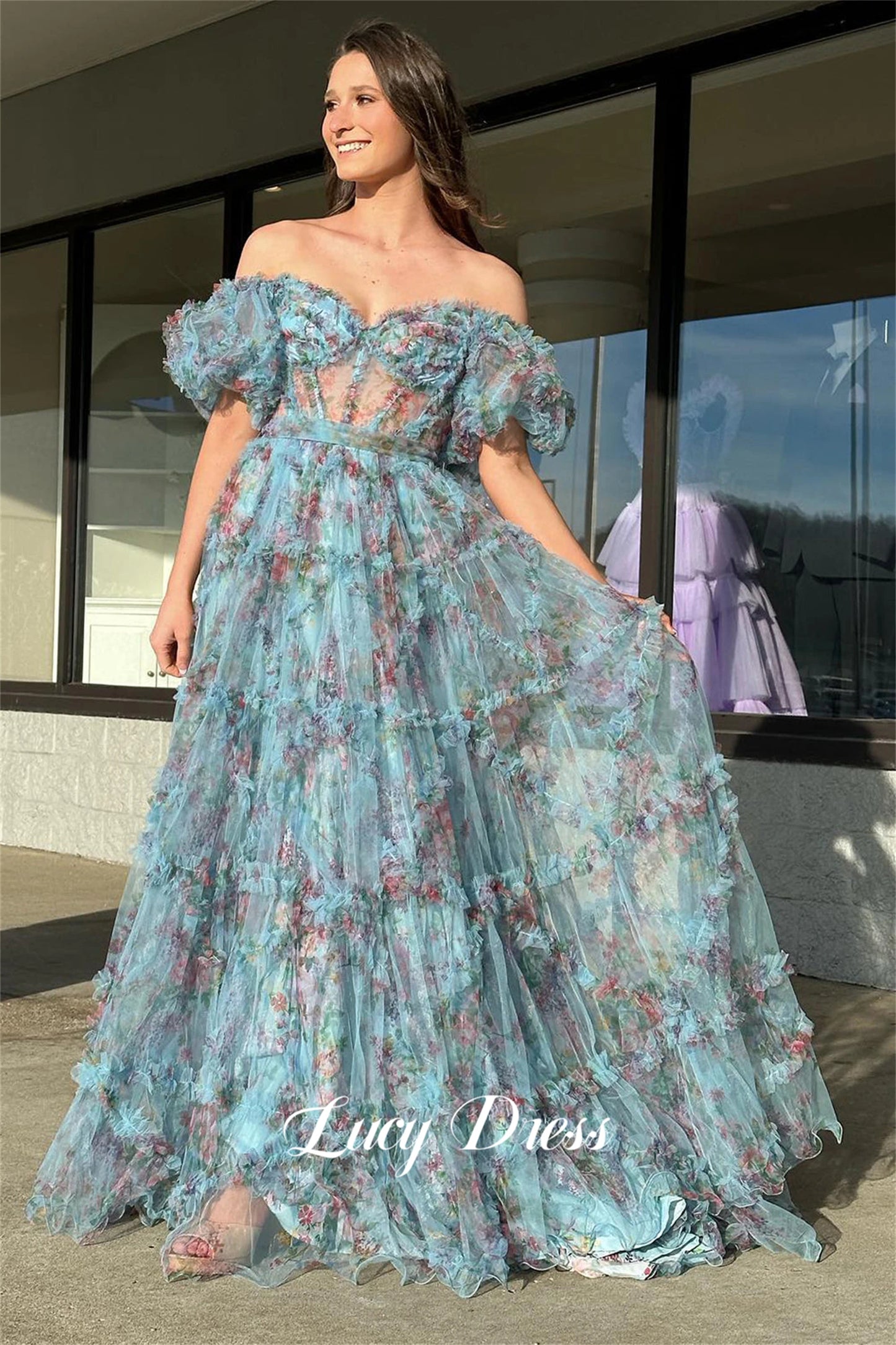 Lucy Prom Dress Floral Mesh Graduation Gown Party Luxury Dresses evening dress woman party dresses Womens dresses Customized