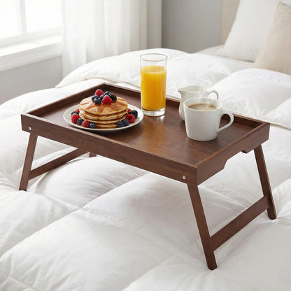 Portable Multifunctional Bamboo Bed Tray Table with Folding Legs Breakfast in Bed Tray for Sofa Serving Eating Working Reading