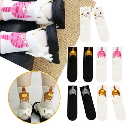 Cartoon Cat Egg Socks Soft Breathable Cute Mid Tube Cotton Socks 3D Cat Egg Balls Unique Design Trendy Funny
