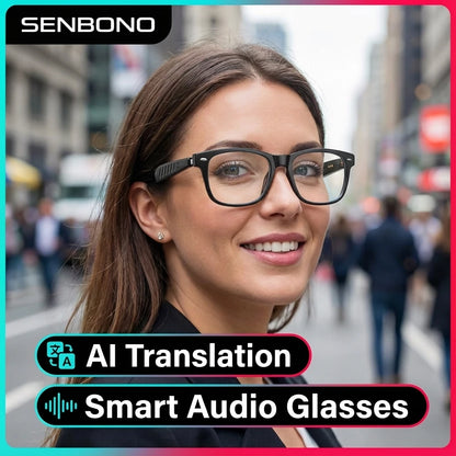 SENBONO 2026 New Smart Audio Glasses Fashion Sunglasses AI Translator 100+ Languages BT Answer Calling Music Play for Women Men