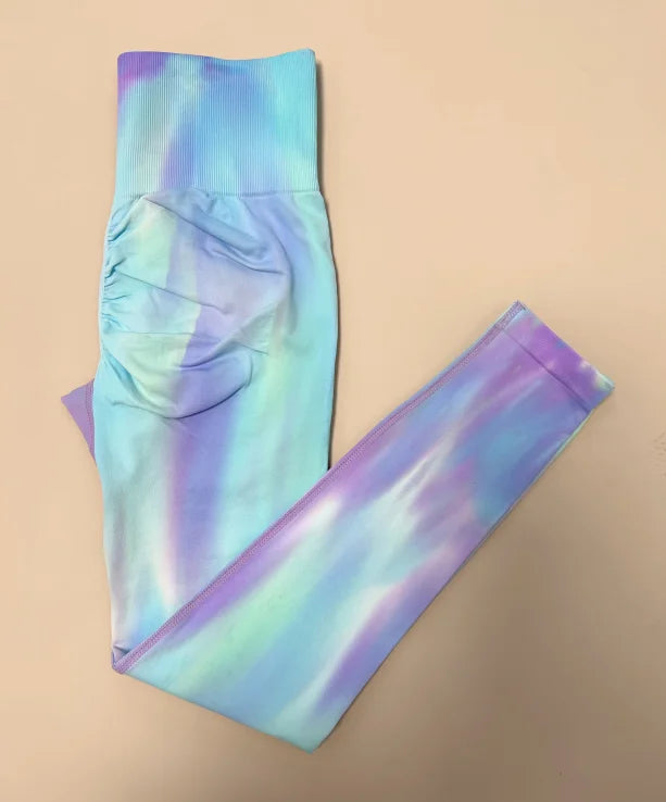 New Women Tie dye High Waist Legging Push Up Scrunch Gym Sports Yoga Pants Elastic Soft Tights Workout Booty Leggins Nylon
