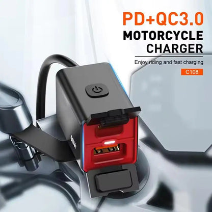 Premium Motorcycle USB C Fast Charger PD+QC3.0 60W Socket Charger Phone Cell 12V/24V Adapter Waterproof Vehicle-Mounted C T C9S6