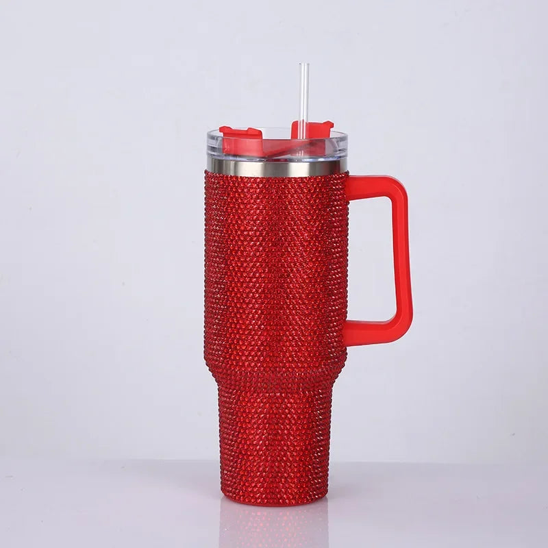 40oz Rhinestone Tumbler Stainless Steel Straw Women Cup Shiny Diamond Travel Car Thermoses Coffee Mug Water Bottle Drinkware