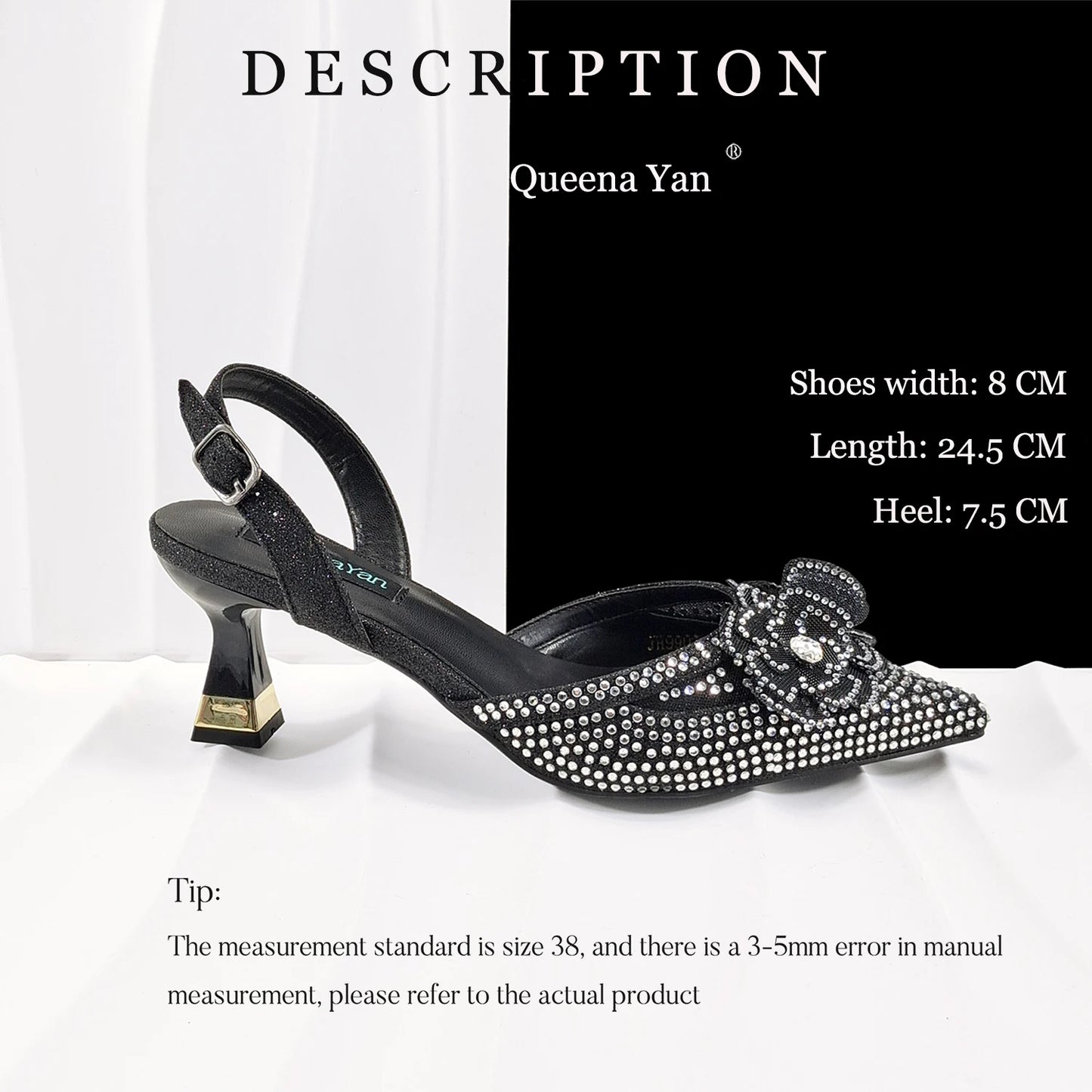 QueenaYan 2026 Elegant Silver Pointed-Toe High Heels Shoes with Diamond Accents & Matching Bag - Ideal for Party Elegance