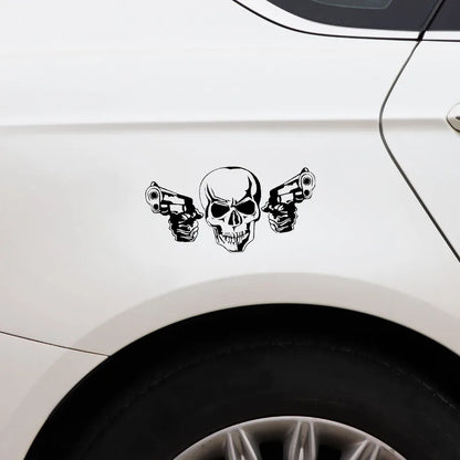 20cm Coolest Gun Skull Stickers Accessories Stylish, Cover Scratches Sticker Car Sunscreen and Waterproof Cute, Personality, PVC