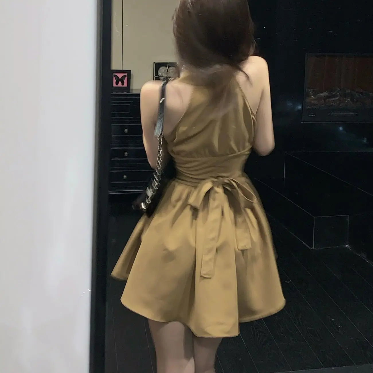 Sleeveless Dresses Women Bow Lace-up Turn-down Collar Mini High Street A-line Hotsweet Partywear Korean Fashion Vestidos Ins