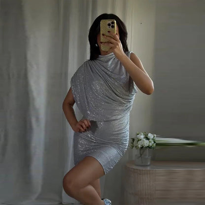 Chic Sequin V-neck Dress Women Sexy Sleeveless Pleated Waist-cinched Empire Dresses Elegant Party Spring New Lady Gown 2026