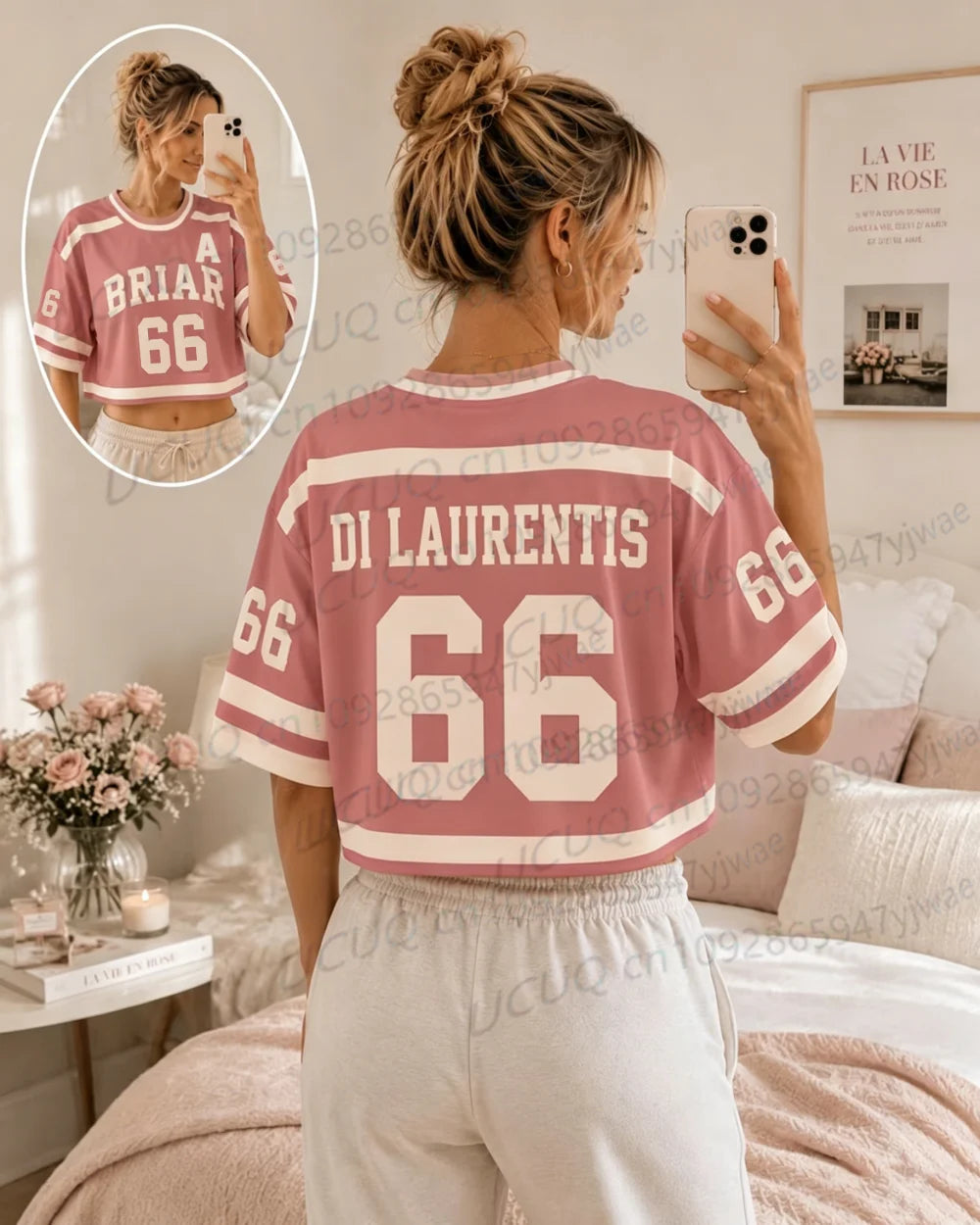 Summer Women's Off Campus Briar University Graham 44 DI LAURENTIS 66 Crop Top Football Jersey Short Sleeve Crop T-shirt Tops
