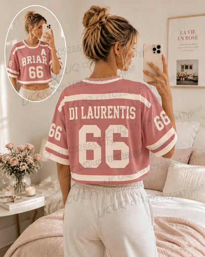 Summer Women's Off Campus Briar University Graham 44 DI LAURENTIS 66 Crop Top Football Jersey Short Sleeve Crop T-shirt Tops