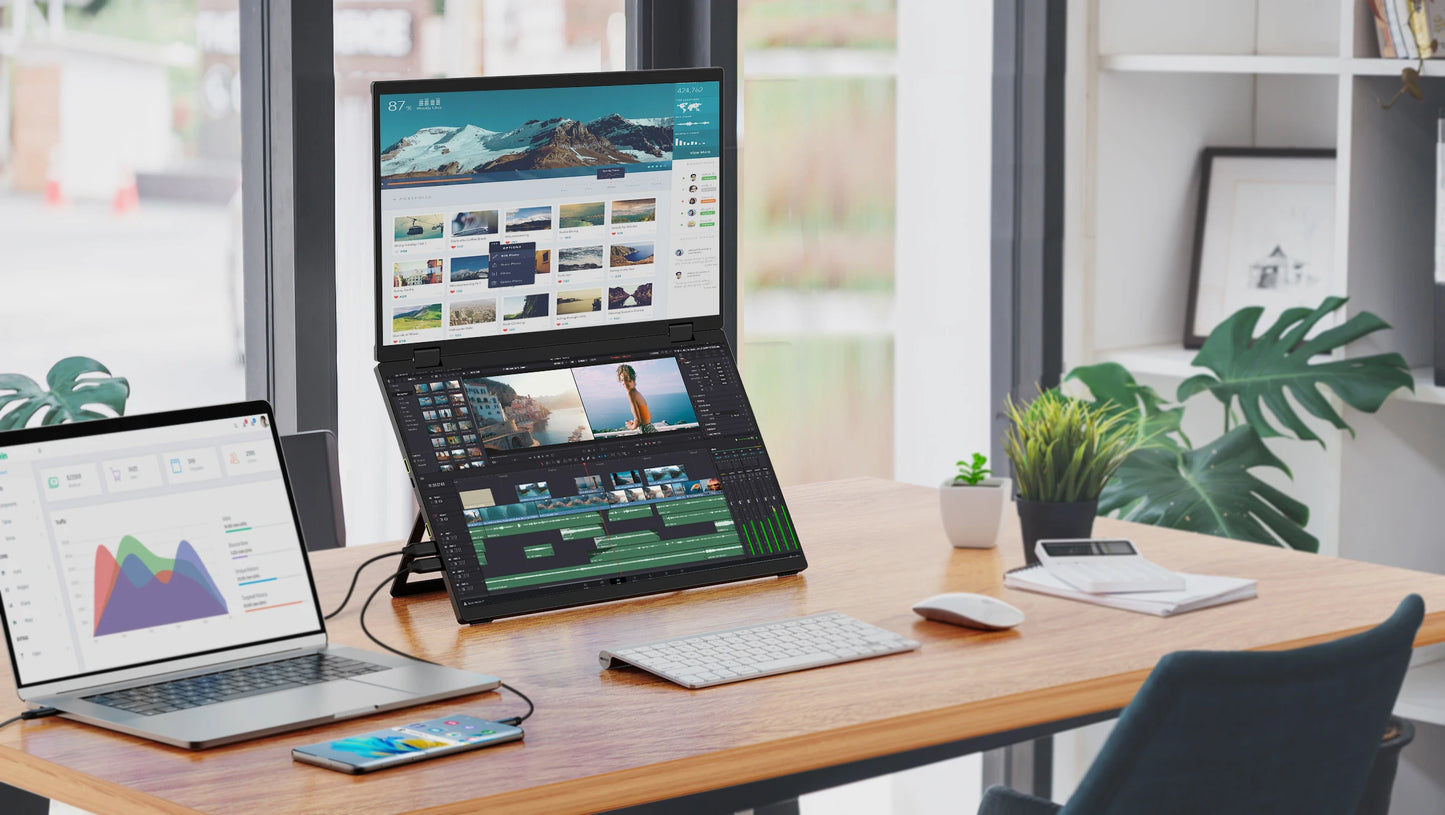 UPERFECT Triple Screen 15.6"/18.5“ Portable Foldable Monitor Dual Screen with Stand Extender 1080P FHD IPS for Laptop Windows