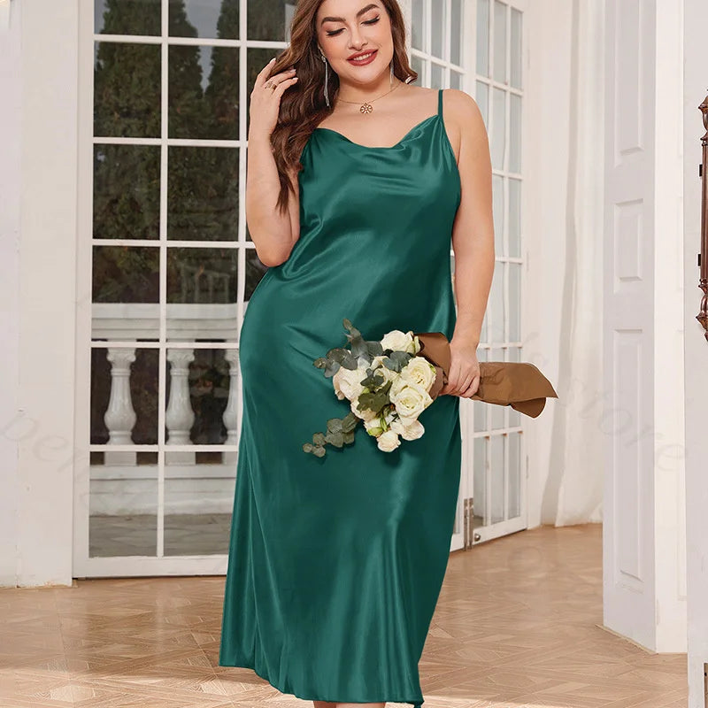 Plus Size 3Xl 4Xl 5Xl Nightgown Lady Sexy Swing Collar Nightdress Long Lingerie Women Summer New Satin Sleepwear Nightwear