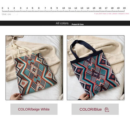 Lady Knitting Gypsy Bohemian Boho Chic Aztec Tote Bag Women Crochet Woolen Open Shopper Top-handle Bag 2022 Female Daily Handbag