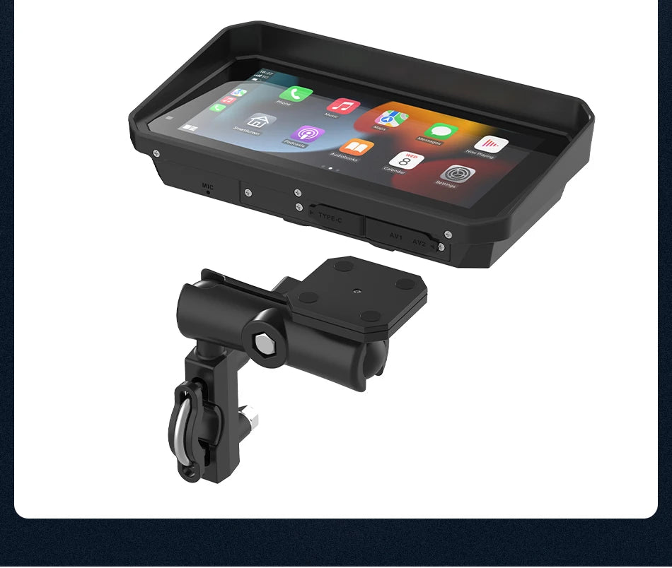 JMCQ Portable 6.25 inch Motorcycle GPS Navigation IPX7 Waterproof Wireless CarPlay Android Auto Drive Recorder Support 4K DVR