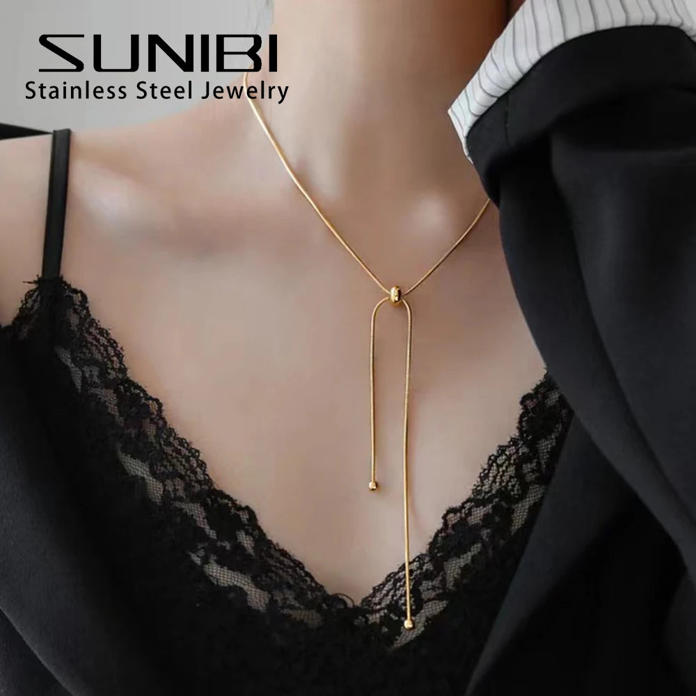 Korean Adjustable Stainless Steel Necklace for Women High Quality Design Gold Color Snake Chain Jewelry Wholesale Dropshipping