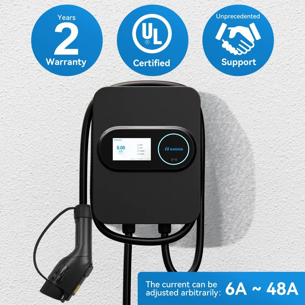 Khons Level 2 Electric Vehicle Charger Station NEMA 14-50 240V 48A Fast Smart Charging at Home For All J1772 EV