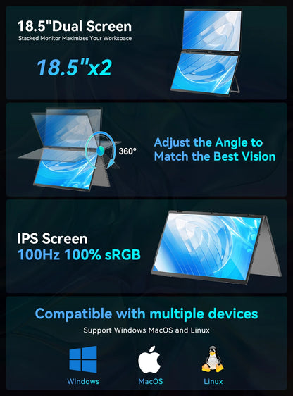 UPERFECT Triple Screen 15.6"/18.5“ Portable Foldable Monitor Dual Screen with Stand Extender 1080P FHD IPS for Laptop Windows