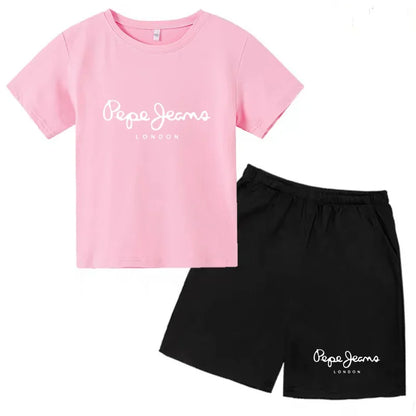 Kids Summer Fashion Casual Set - Boys Girls Toddler Clothes Charming Letter Print T-shirt with Short Sleeves And Shorts 3-12 Yea