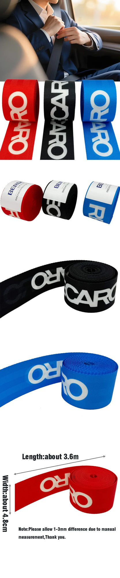 2PC Universal Auto Strengthen Seat Belt Webbing Fabric 3.6M  Car Modified Seat Safety Belts Harness Straps