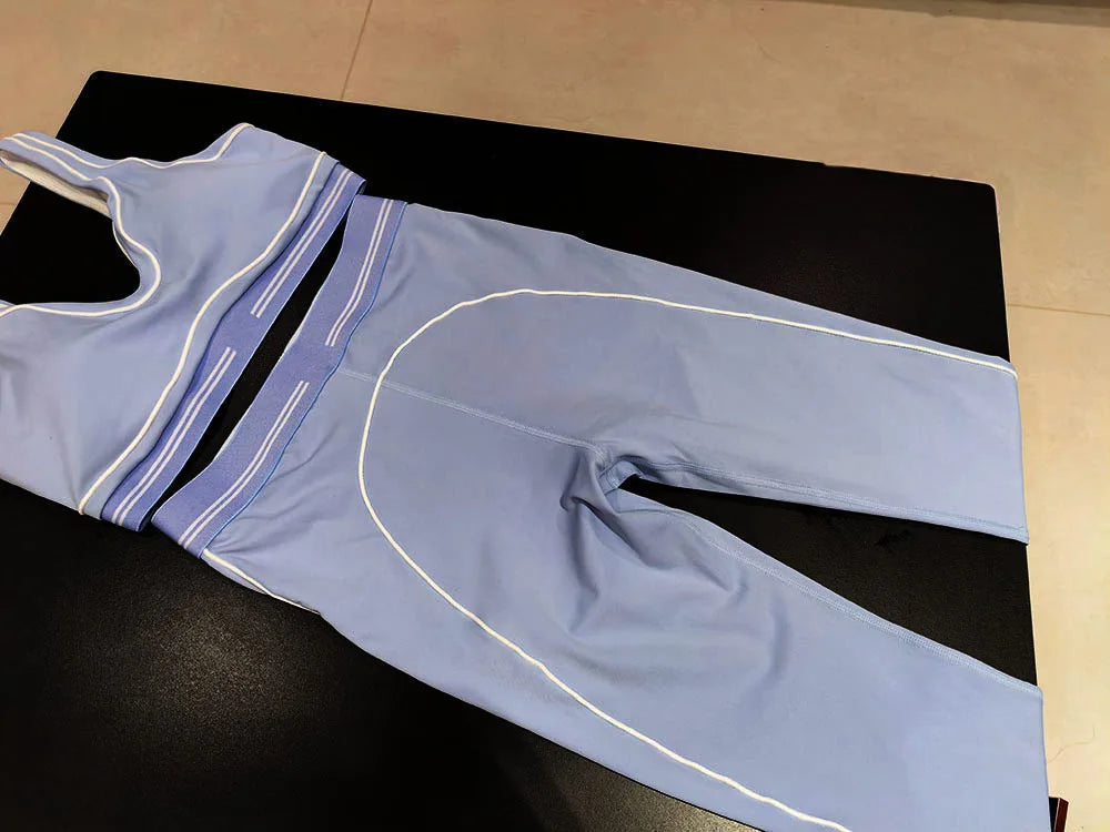 2026 Summer New Women's Sports Line Splicing Bra High Waist Yoga Pants Two Piece Set