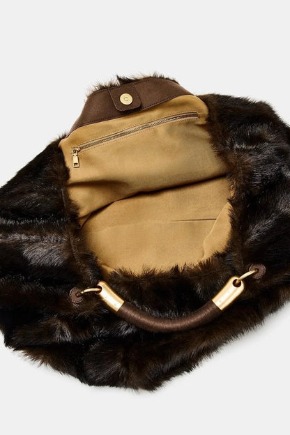 MAXI FAUX FUR BAG, Fuzzy Fur Fluffy Large Handbag, Women's Fashionable Tote Bag, Elegant Ladies Luxury Designer Shoulder Bags