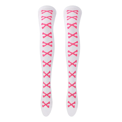 Womens Bone Thigh High Stockings Ladies Halloween Girls Black White Pink Long Over Above Knee Socks Tall Funny Cosplay Harajuku