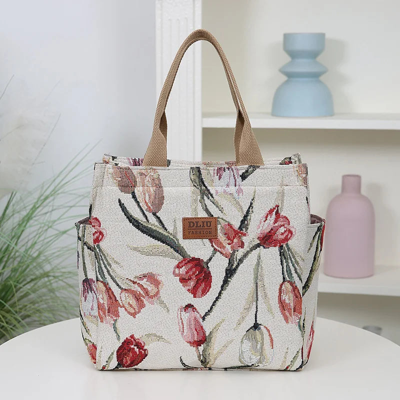 New Thickened Knitted Tote Bag, Floral Pattern Retro Large Capacity Handbag for Work  tote bag Shopping Daily Use School Commute