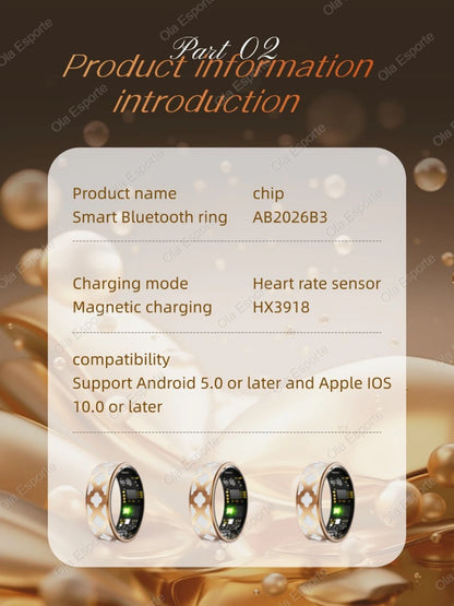 2025 New Women Gold Smart Ring Health HRV Monitor Heart Rate Sleep Monitor 10ATM Deep Waterproof Remote control Smart Ring Gifts