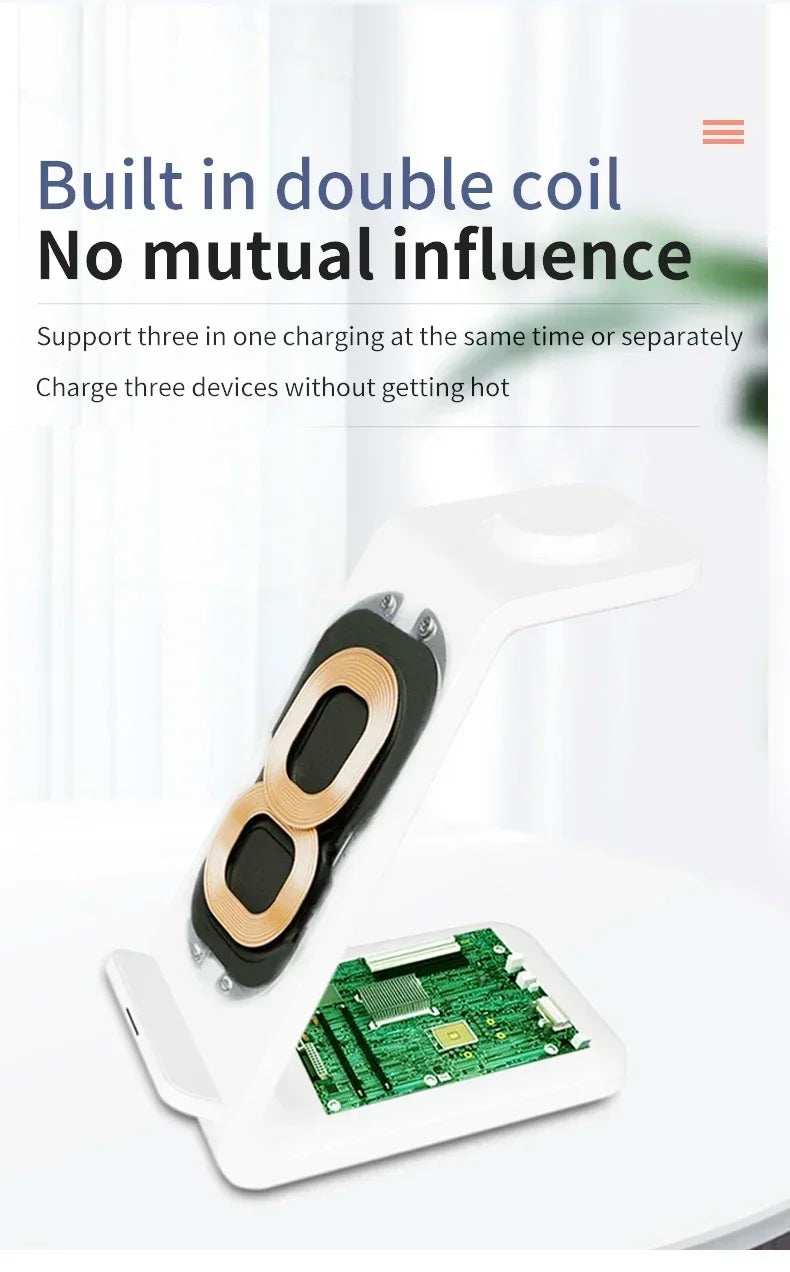 VIKEFON  3 in 1 Wireless Charger Stand for iPhone 16 15 14 13 12 Samsung Galaxy Apple Watch Airpods Pro Fast Charging Station