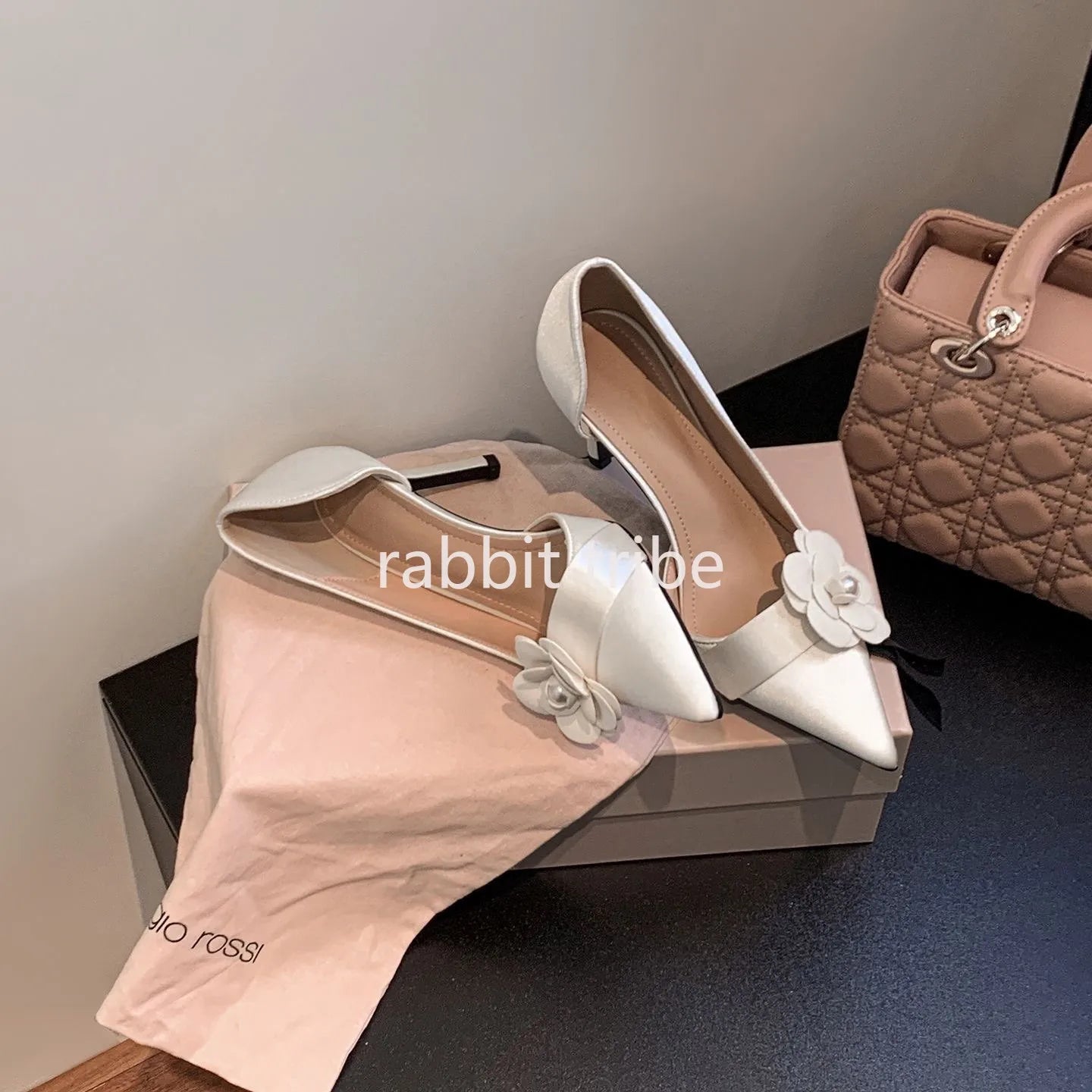 Two Piece High Heel Women's Shoes with Silk Satin Flower Decoration Women's High Heel Sandals Luxury Designer Women's Shoes