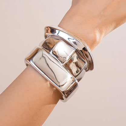 Punk Silver Color Acrylic Cuff Bracelet for Women Men Geometric Round Wide Bracelets Bangles Party Hand Accessories Gifts F