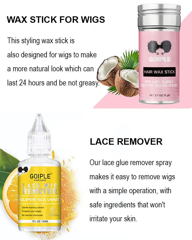 2 IN 1 Wig Shampoo Wig Care Solution Detangle Leave-in Conditioner Spray For Synthetic Lace Front Glue Remover Hair Wax Stick