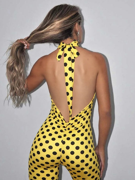 Weird Puss Colorful Print Romper Women Halter Bandage Summer Sexy Hipster Backless Activity Workout Fit Tight Stretch Playsuits