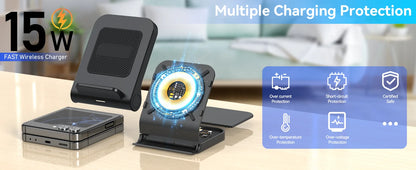 Wireless Charger for Samsung Galaxy Z Flip, 15W Fast Wireless Charging Stand, Compatible with Z Flip 7/6/5/4, for Motorola Razr/Razr+/Razr Ultra 2025, Non-Fold