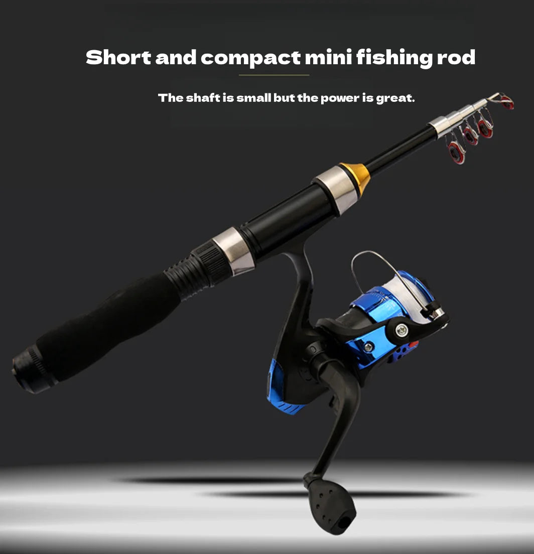Mini Telescopic Sea Fishing Rod, Portable Spinning Rod 1.0-2.3m Ultra-Short Travel Rock Fishing Rod with Metal Spinning Reel