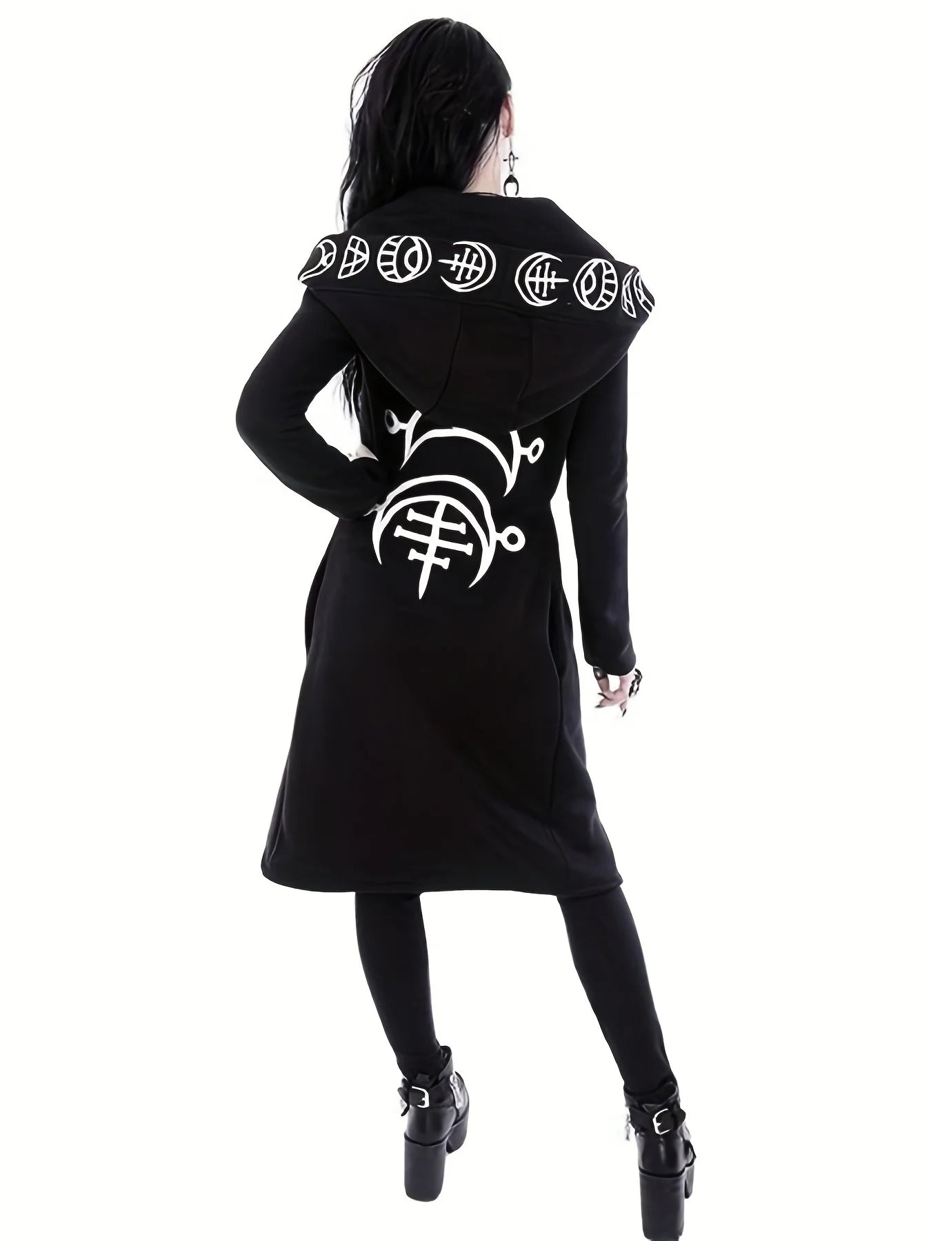 Fashion Trend Ladies Punk Moon Pattern Printing Long-sleeved Cardigan Sweater Long Style