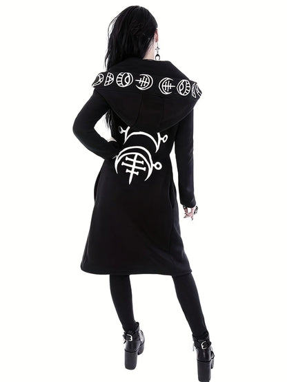 Fashion Trend Ladies Punk Moon Pattern Printing Long-sleeved Cardigan Sweater Long Style