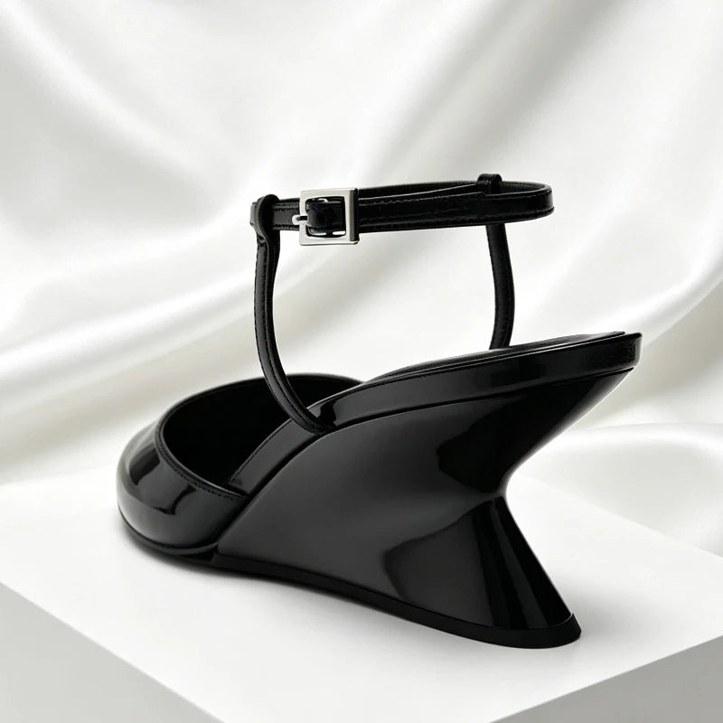 Luxury Brand Women's Pointed Toe Wedge Sandals Summer New Shallow One-word Buckle Designer Shoes Fashion Slingback Mules Shoes