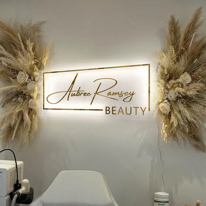 Custom LED Acrylic Metal Sign Business Logo Salon Sign Backlit Company Signage Hair Studio Beauty Nails Acrylic Signs Neon Light