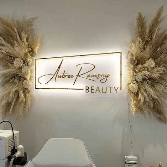 Custom LED Acrylic Metal Sign Business Logo Salon Sign Backlit Company Signage Hair Studio Beauty Nails Acrylic Signs Neon Light