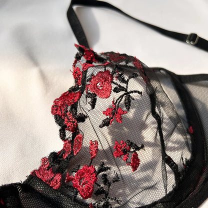 Women's Embroidered Push Up Lingerie Set, Comfortable Thin Bralette Underwear for Daily Wear