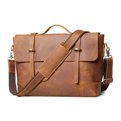 Leathfocus Vintage Leather Briefcase Fashion Design Men's Lightweight Crossbody Bag Men's Tote Handbag 15 inch Laptop Bags