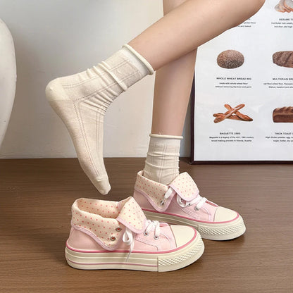 New High Help Canvas Shoes Dots Women's Casual Shoes Woman Vulcanize Sneakers Comfortable Sport Walking Platform Flats Shoes 015