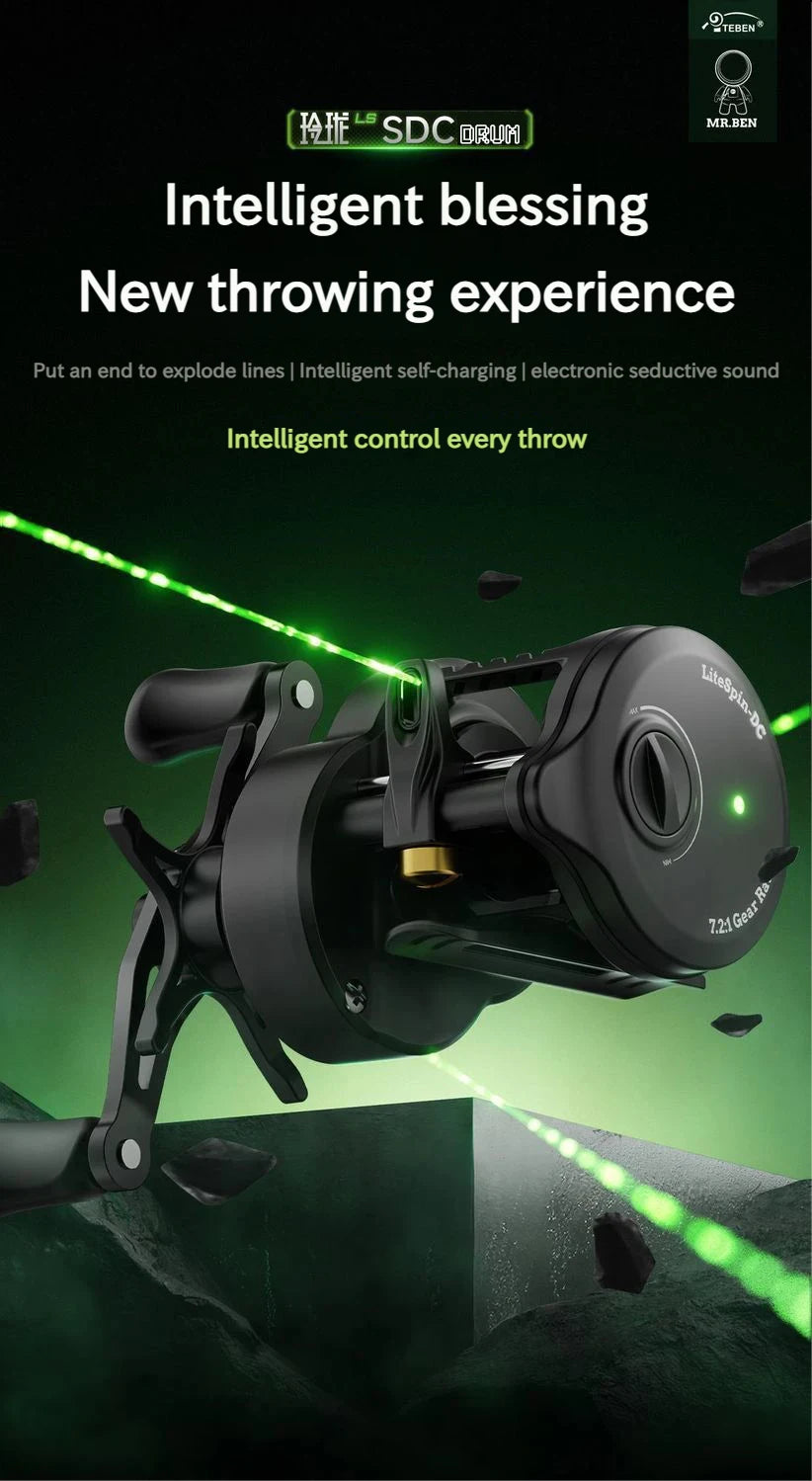 Smart DC Electronic Brake Drum Reel Anti Backlash Micro Lure Long Cast With Sound Alert 7.2:1 Gear Ratio 5kg Drag 5+1 Bearings