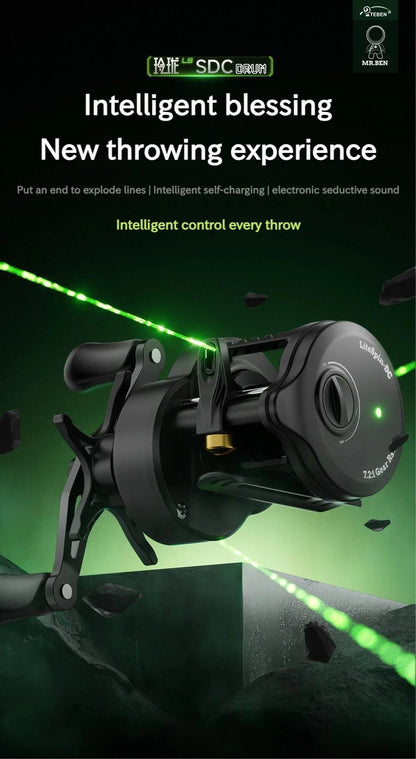 Smart DC Electronic Brake Drum Reel Anti Backlash Micro Lure Long Cast With Sound Alert 7.2:1 Gear Ratio 5kg Drag 5+1 Bearings