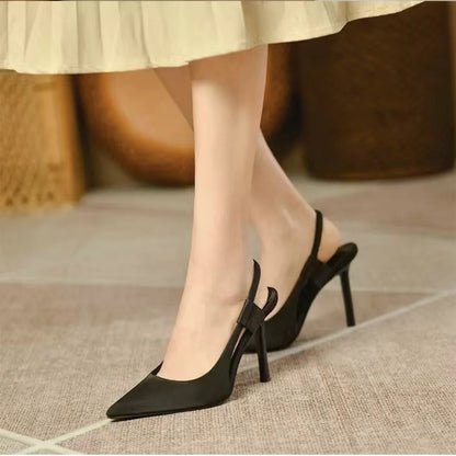 2025 New Fairy Pink Womens High Heel Sandals Pointed Toe Shallow Mouth Soft Leather Heels Ladies Fashion Banquet Versatile Shoes
