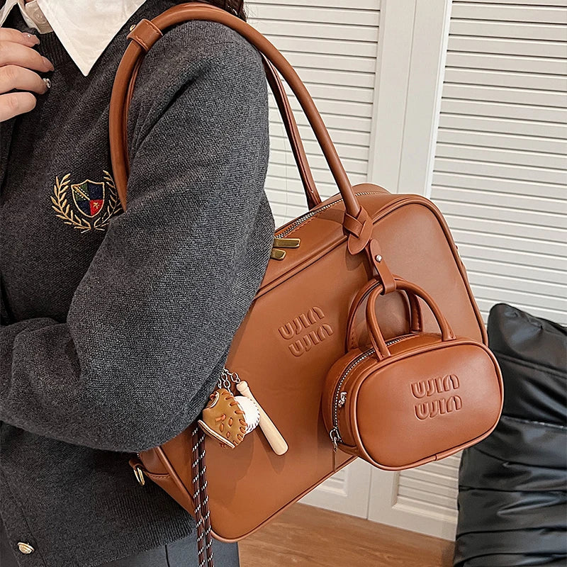 Women's Fashion Bowling Tote Handbags And Purses Retro Shoulder Crossbody Bags Quality Leather Ladies Messenger Bag Mini Purse