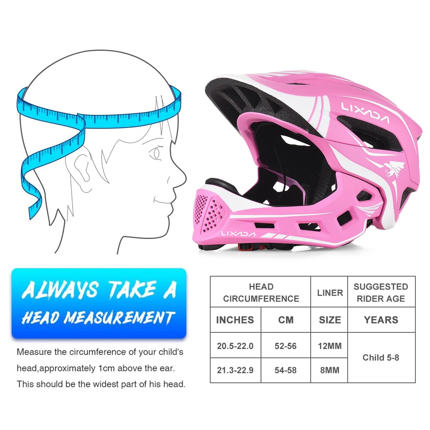 Lixada Kids Full Face Helmet Detachable Children Sports Safety Bike Helmet Protective Gear for Cycling Skateboarding Roller Skat