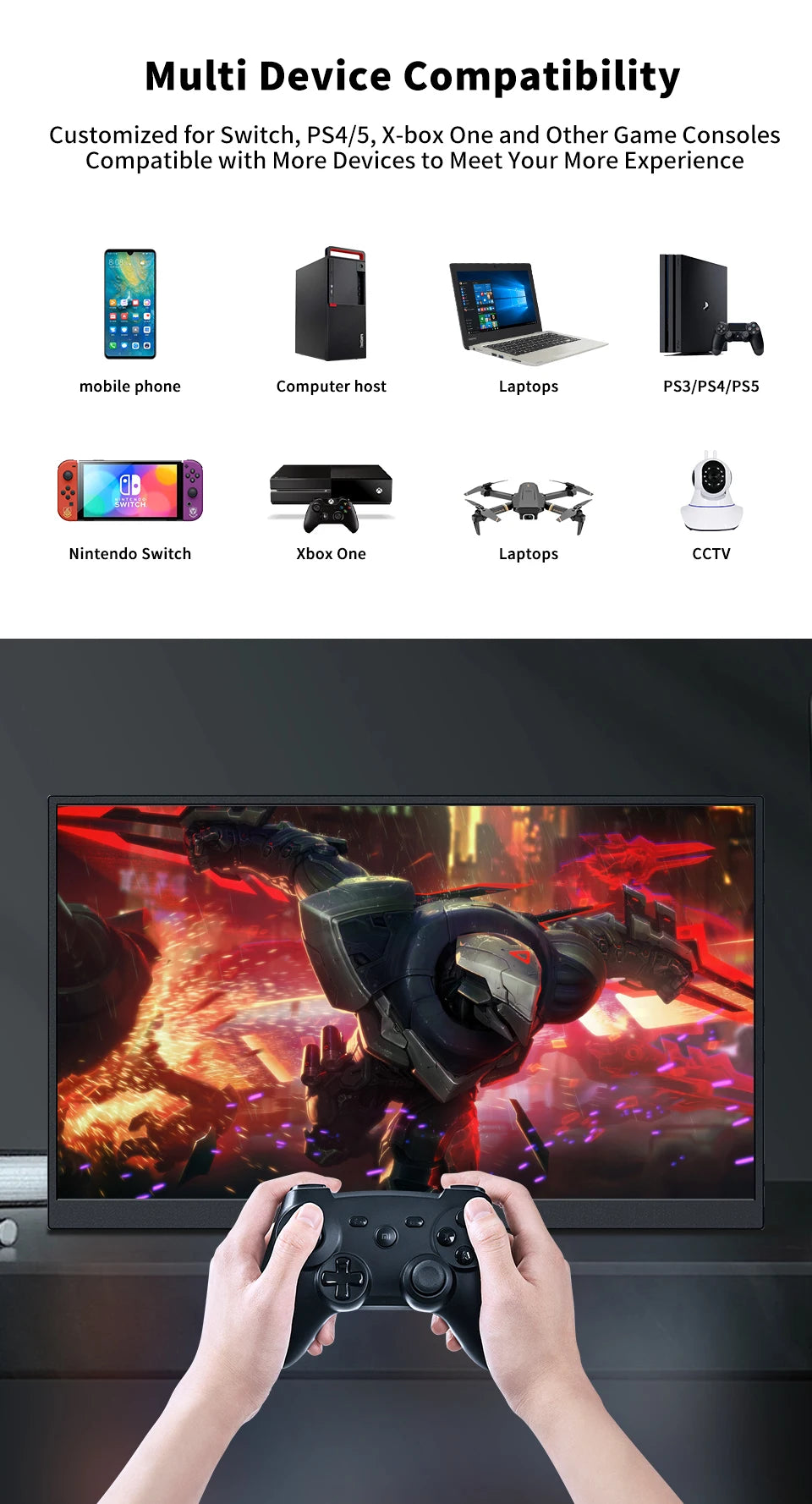HGFRTEE 16inch Touch Portable Monitor 100%sRGB 350Cd/m² External Second Display For Laptop Screen,Touch/no Touch optional