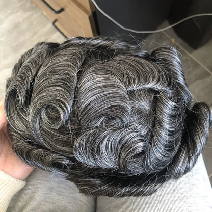 Natural Hairline 1B65 Grey Old Man 100% Human Hair Wigs System Prosthesis Super Durable 0.1mm Strong PU Base Men Silicon Toupee