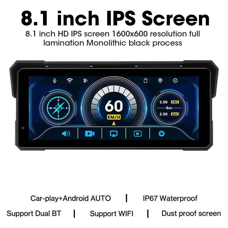Jansite Portable 7/8.1 inch IP67 Waterproof Motorcycle 4K DVR GPS Navigation Wireless Carplay Android Auto Moto Recorder Monitor